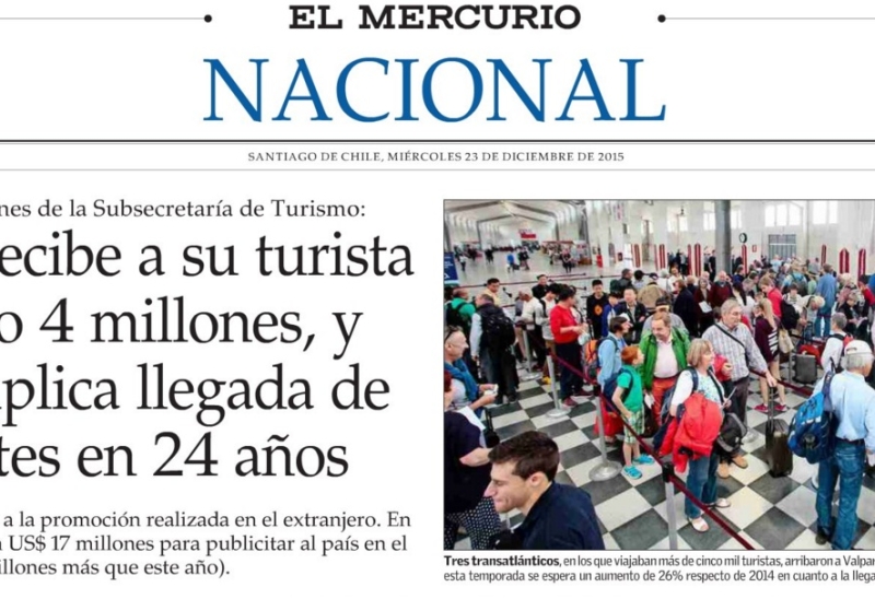 Chile recibe a su turista número 4 millones y cuadruplica llegada de visitantes en 24 años
