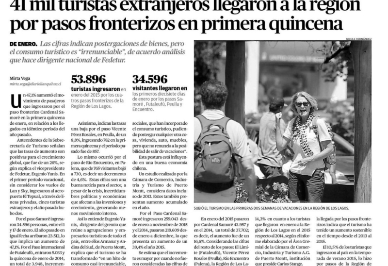 41 mil turistas extranjeros llegaron a la región por pasos fronterizos en primera quincena