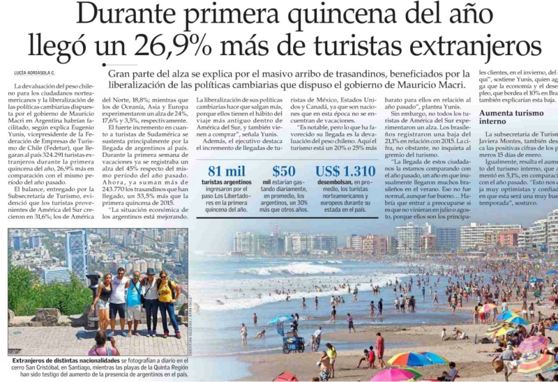 Durante primera quincena del año llegó un 26,9% más de turistas extranjeros